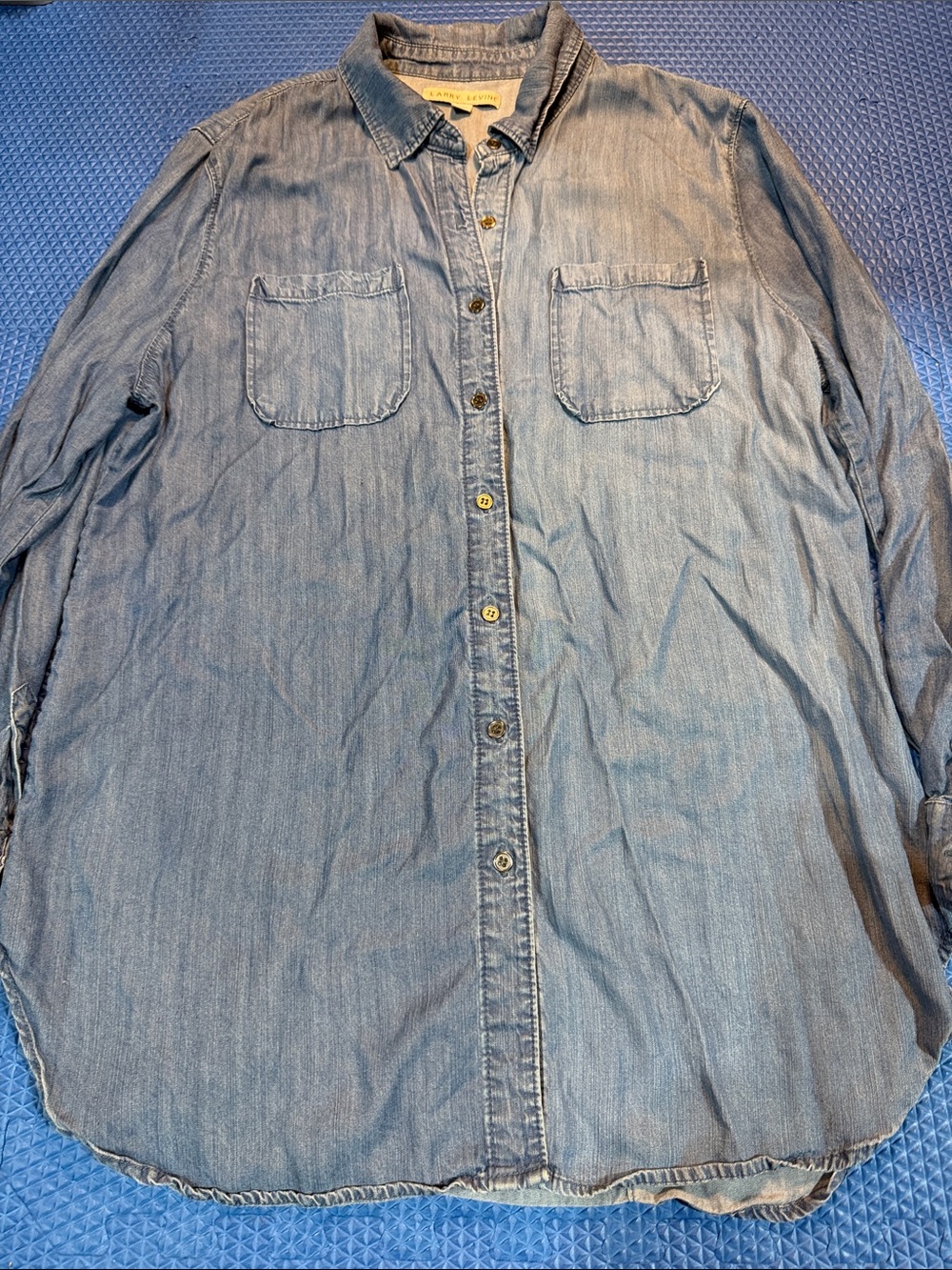 Larry Levine Light Blue Denim Button-Down Shirt - Women's